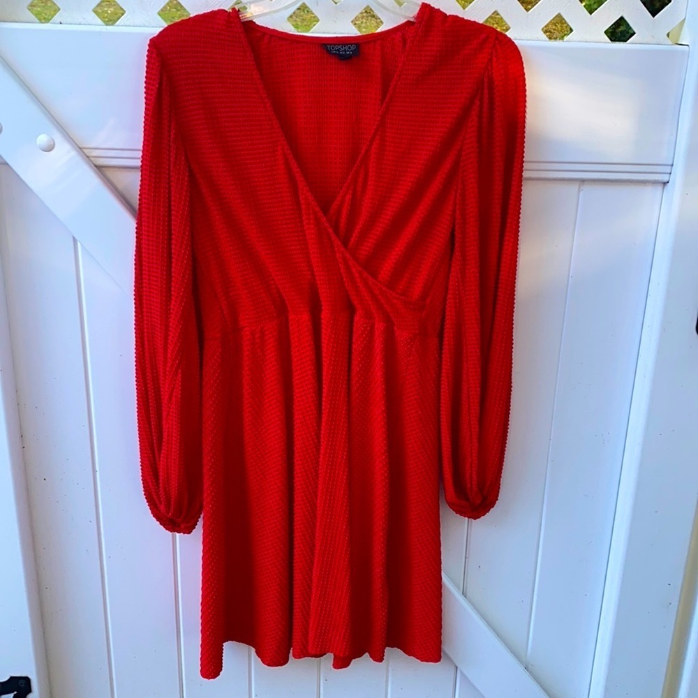 TopShop long sleeve red dress size: 8